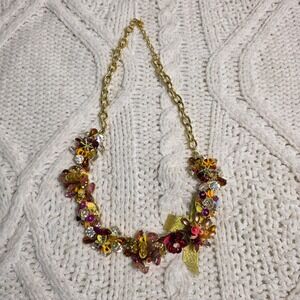 Talbots Statement Necklace Gold Tone Enamel Flowers Bling Summer Colors Chunky
